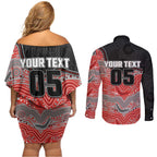 Custom Dolphins Couples Matching Off Shoulder Short Dress and Long Sleeve Button Shirt Fish Mascot With Aboriginal Indigenous