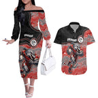 Custom Dolphins Couples Matching Off The Shoulder Long Sleeve Dress and Hawaiian Shirt Fish Mascot With Aboriginal Indigenous