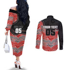 Custom Dolphins Couples Matching Off The Shoulder Long Sleeve Dress and Long Sleeve Button Shirt Fish Mascot With Aboriginal Indigenous