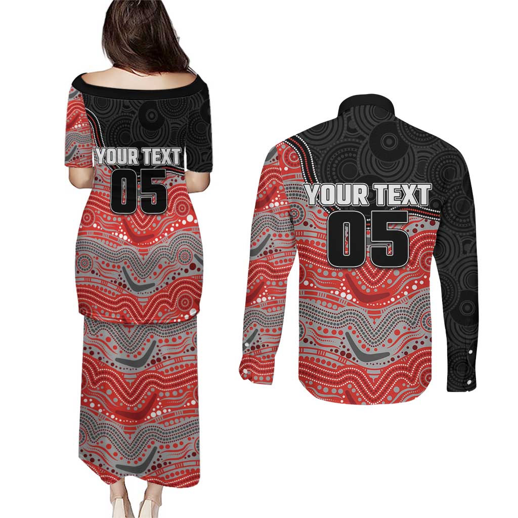 Custom Dolphins Couples Matching Puletasi and Long Sleeve Button Shirt Fish Mascot With Aboriginal Indigenous
