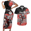 Custom Dolphins Couples Matching Short Sleeve Bodycon Dress and Hawaiian Shirt Fish Mascot With Aboriginal Indigenous