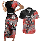Custom Dolphins Couples Matching Short Sleeve Bodycon Dress and Hawaiian Shirt Fish Mascot With Aboriginal Indigenous