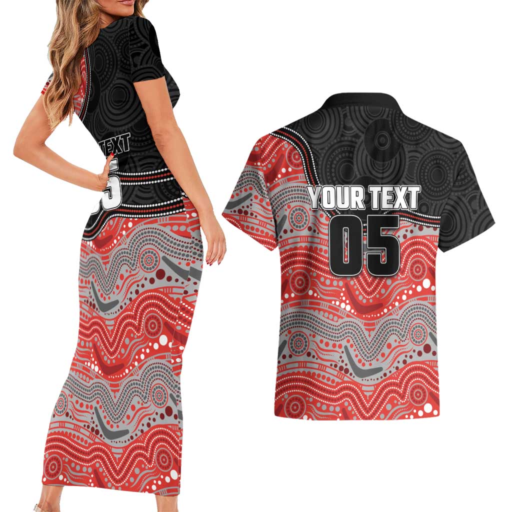 Custom Dolphins Couples Matching Short Sleeve Bodycon Dress and Hawaiian Shirt Fish Mascot With Aboriginal Indigenous