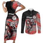 Custom Dolphins Couples Matching Short Sleeve Bodycon Dress and Long Sleeve Button Shirt Fish Mascot With Aboriginal Indigenous