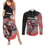 Custom Dolphins Couples Matching Summer Maxi Dress and Long Sleeve Button Shirt Fish Mascot With Aboriginal Indigenous