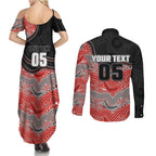 Custom Dolphins Couples Matching Summer Maxi Dress and Long Sleeve Button Shirt Fish Mascot With Aboriginal Indigenous