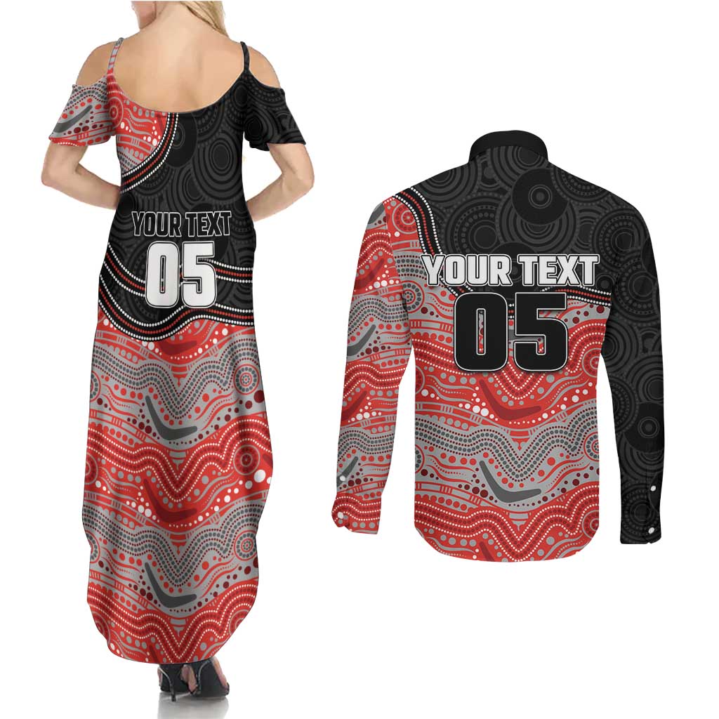 Custom Dolphins Couples Matching Summer Maxi Dress and Long Sleeve Button Shirt Fish Mascot With Aboriginal Indigenous