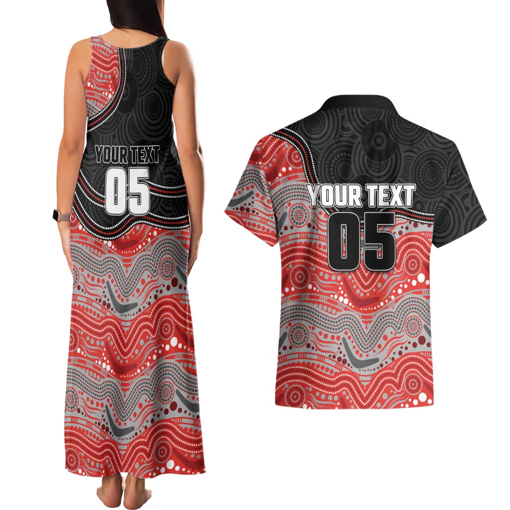 Custom Dolphins Couples Matching Tank Maxi Dress and Hawaiian Shirt Fish Mascot With Aboriginal Indigenous