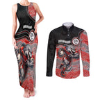 Custom Dolphins Couples Matching Tank Maxi Dress and Long Sleeve Button Shirt Fish Mascot With Aboriginal Indigenous