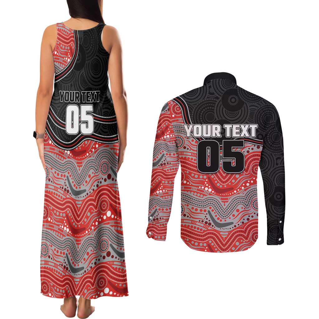Custom Dolphins Couples Matching Tank Maxi Dress and Long Sleeve Button Shirt Fish Mascot With Aboriginal Indigenous
