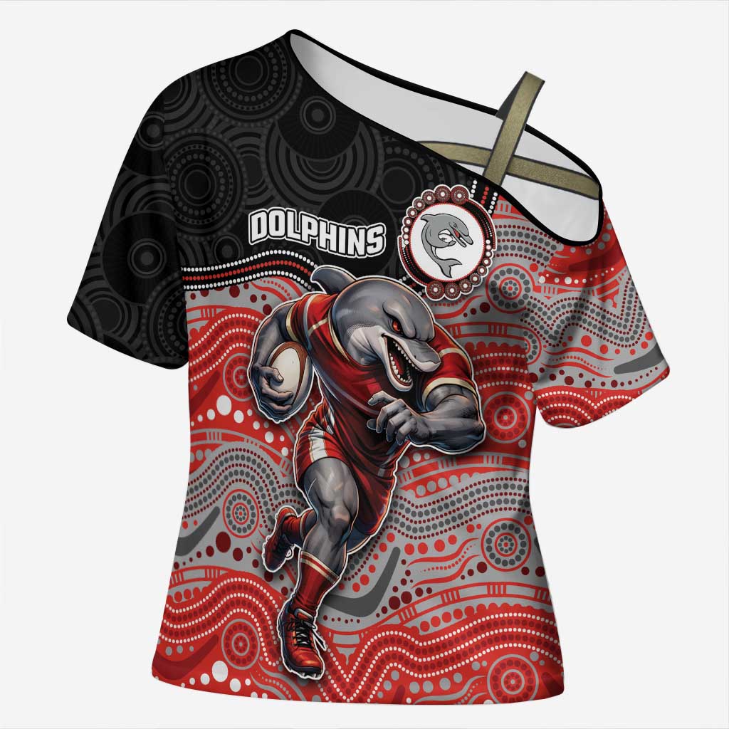 Custom Dolphins Cross Shoulder Shirt Fish Mascot With Aboriginal Indigenous