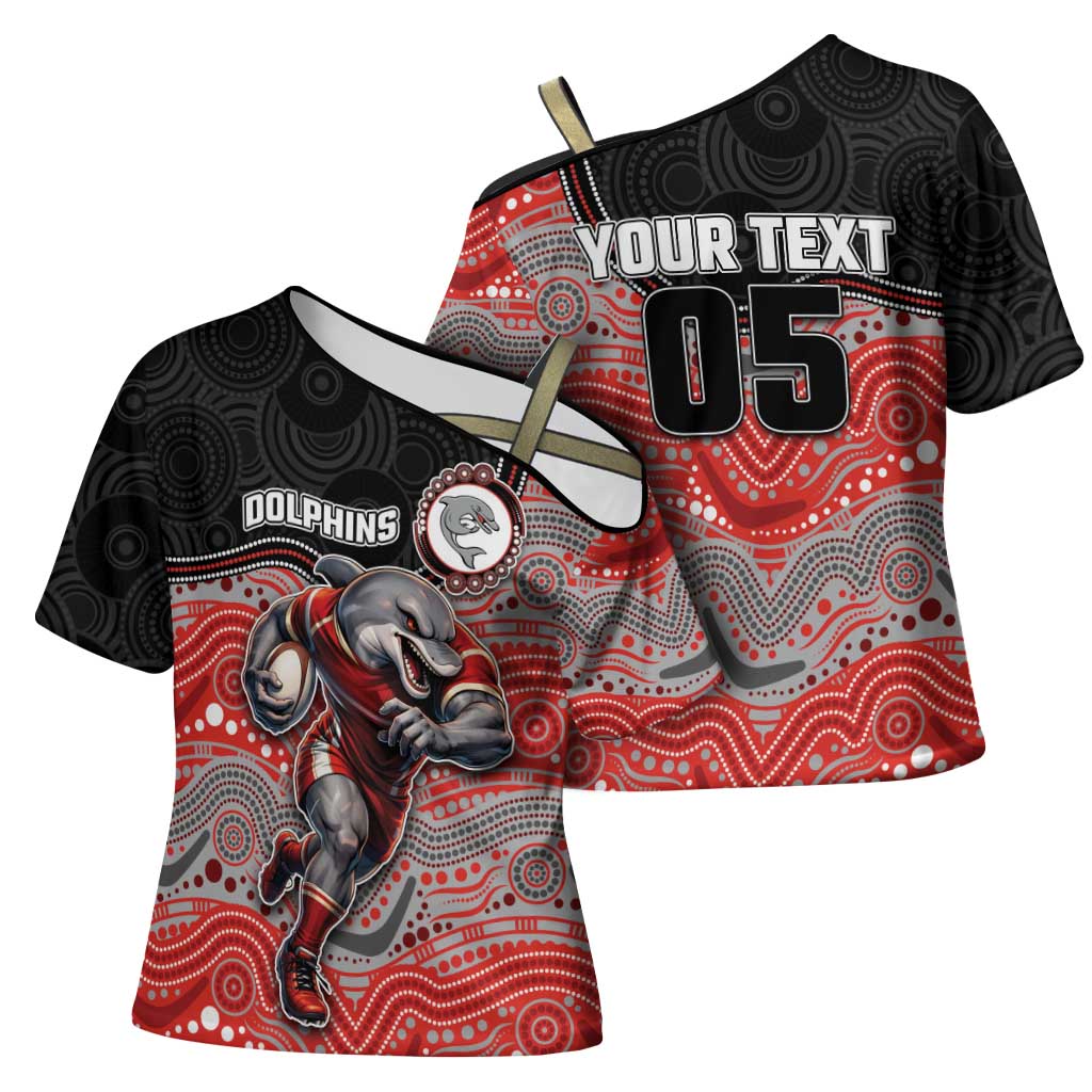 Custom Dolphins Cross Shoulder Shirt Fish Mascot With Aboriginal Indigenous