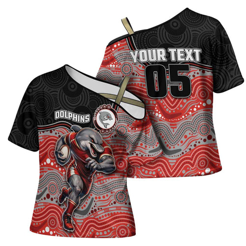 Custom Dolphins Cross Shoulder Shirt Fish Mascot With Aboriginal Indigenous