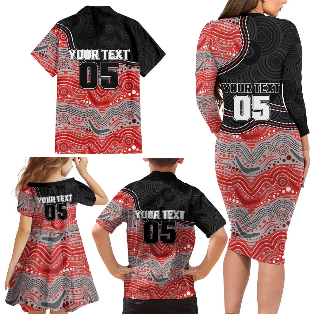 Custom Dolphins Family Matching Long Sleeve Bodycon Dress and Hawaiian Shirt Fish Mascot With Aboriginal Indigenous