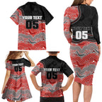 Custom Dolphins Family Matching Long Sleeve Bodycon Dress and Hawaiian Shirt Fish Mascot With Aboriginal Indigenous