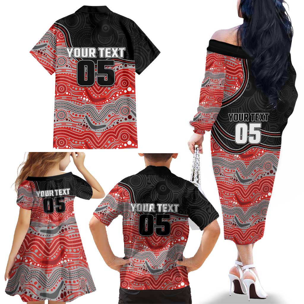 Custom Dolphins Family Matching Off The Shoulder Long Sleeve Dress and Hawaiian Shirt Fish Mascot With Aboriginal Indigenous