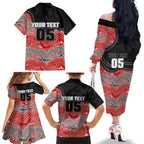 Custom Dolphins Family Matching Off The Shoulder Long Sleeve Dress and Hawaiian Shirt Fish Mascot With Aboriginal Indigenous