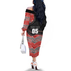 Custom Dolphins Family Matching Off The Shoulder Long Sleeve Dress and Hawaiian Shirt Fish Mascot With Aboriginal Indigenous
