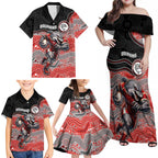 Custom Dolphins Family Matching Off Shoulder Maxi Dress and Hawaiian Shirt Fish Mascot With Aboriginal Indigenous