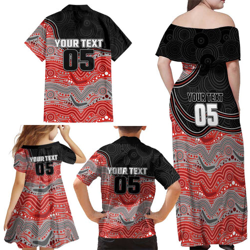 Custom Dolphins Family Matching Off Shoulder Maxi Dress and Hawaiian Shirt Fish Mascot With Aboriginal Indigenous