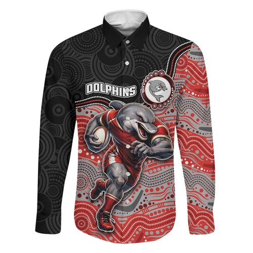 Custom Dolphins Family Matching Off Shoulder Maxi Dress and Hawaiian Shirt Fish Mascot With Aboriginal Indigenous
