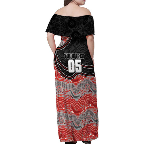 Custom Dolphins Family Matching Off Shoulder Maxi Dress and Hawaiian Shirt Fish Mascot With Aboriginal Indigenous