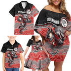 Custom Dolphins Family Matching Off Shoulder Short Dress and Hawaiian Shirt Fish Mascot With Aboriginal Indigenous