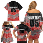 Custom Dolphins Family Matching Off Shoulder Short Dress and Hawaiian Shirt Fish Mascot With Aboriginal Indigenous