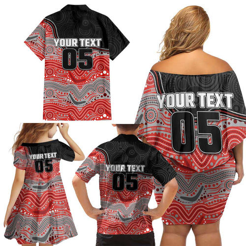 Custom Dolphins Family Matching Off Shoulder Short Dress and Hawaiian Shirt Fish Mascot With Aboriginal Indigenous