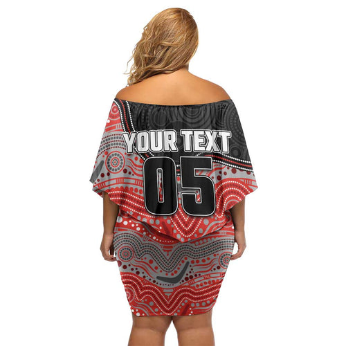 Custom Dolphins Family Matching Off Shoulder Short Dress and Hawaiian Shirt Fish Mascot With Aboriginal Indigenous
