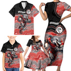 Custom Dolphins Family Matching Short Sleeve Bodycon Dress and Hawaiian Shirt Fish Mascot With Aboriginal Indigenous