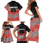 Custom Dolphins Family Matching Short Sleeve Bodycon Dress and Hawaiian Shirt Fish Mascot With Aboriginal Indigenous