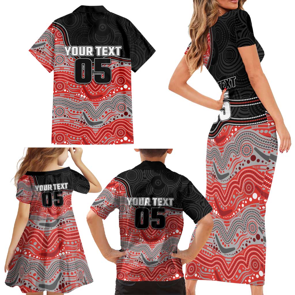 Custom Dolphins Family Matching Short Sleeve Bodycon Dress and Hawaiian Shirt Fish Mascot With Aboriginal Indigenous