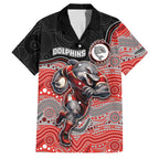 Custom Dolphins Family Matching Short Sleeve Bodycon Dress and Hawaiian Shirt Fish Mascot With Aboriginal Indigenous