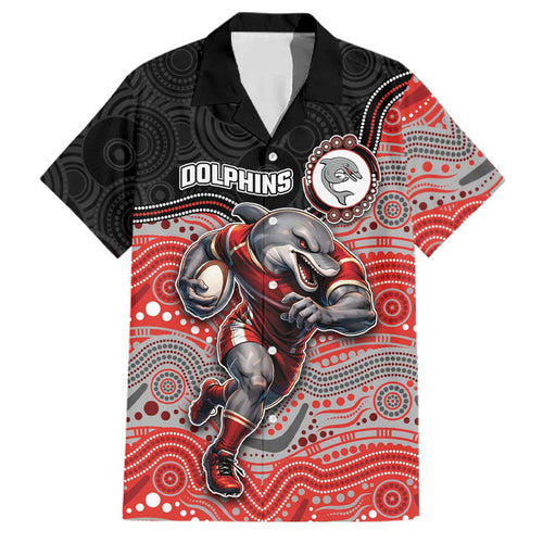Custom Dolphins Family Matching Short Sleeve Bodycon Dress and Hawaiian Shirt Fish Mascot With Aboriginal Indigenous