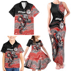 Custom Dolphins Family Matching Tank Maxi Dress and Hawaiian Shirt Fish Mascot With Aboriginal Indigenous