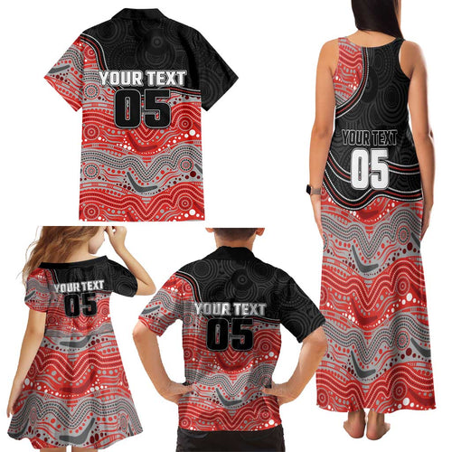 Custom Dolphins Family Matching Tank Maxi Dress and Hawaiian Shirt Fish Mascot With Aboriginal Indigenous
