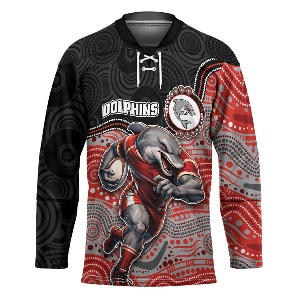 Custom Dolphins Hockey Jersey Fish Mascot With Aboriginal Indigenous