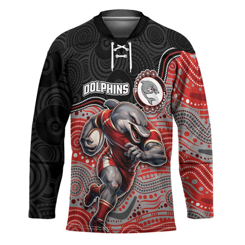 Custom Dolphins Hockey Jersey Fish Mascot With Aboriginal Indigenous