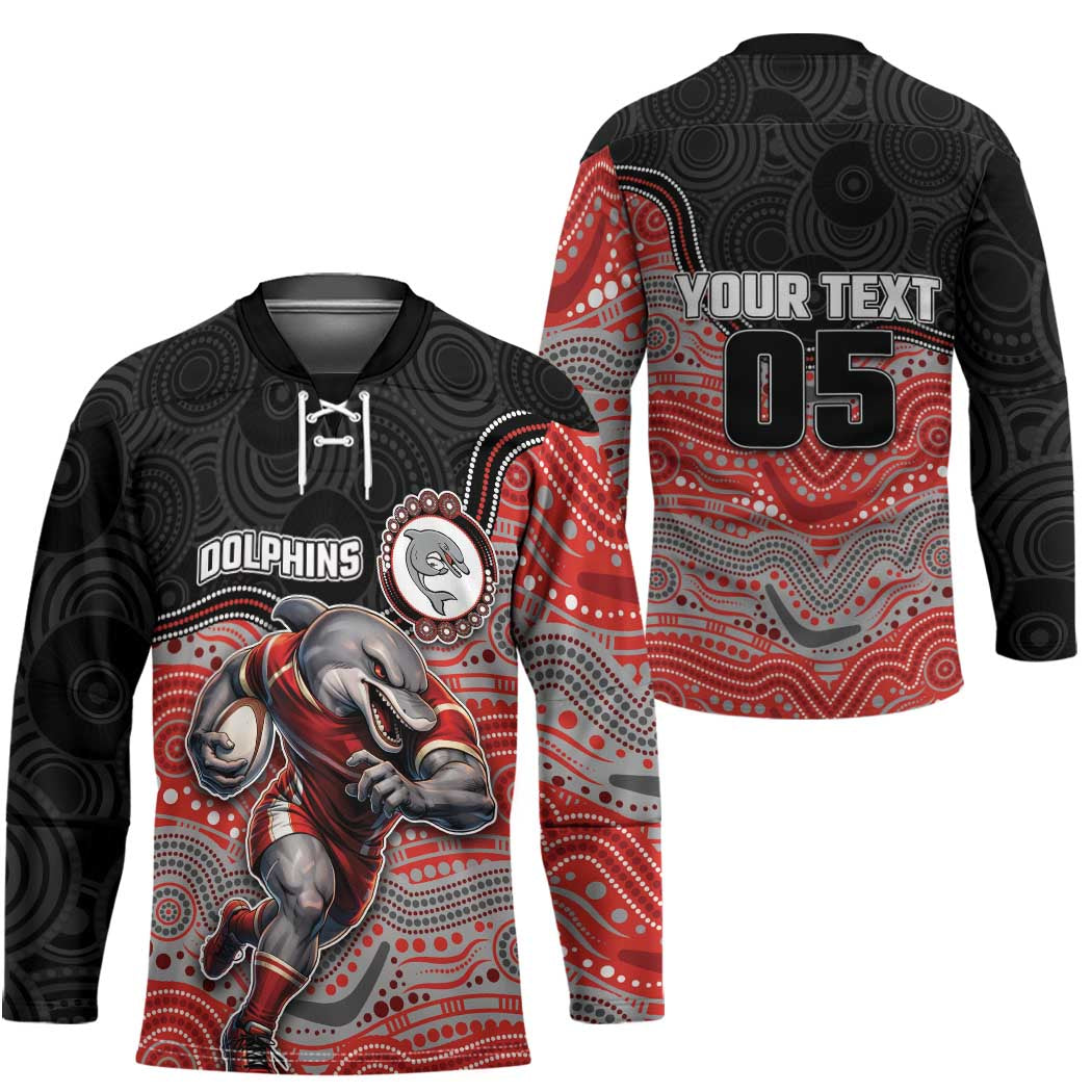 Custom Dolphins Hockey Jersey Fish Mascot With Aboriginal Indigenous