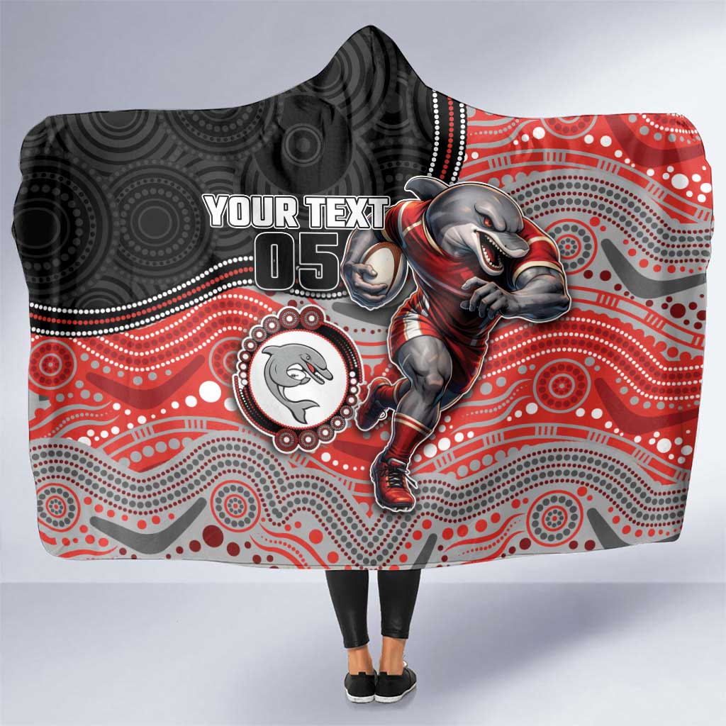 Custom Dolphins Hooded Blanket Fish Mascot With Aboriginal Indigenous