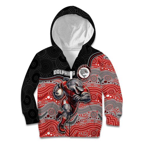 Custom Dolphins Kid Hoodie Fish Mascot With Aboriginal Indigenous