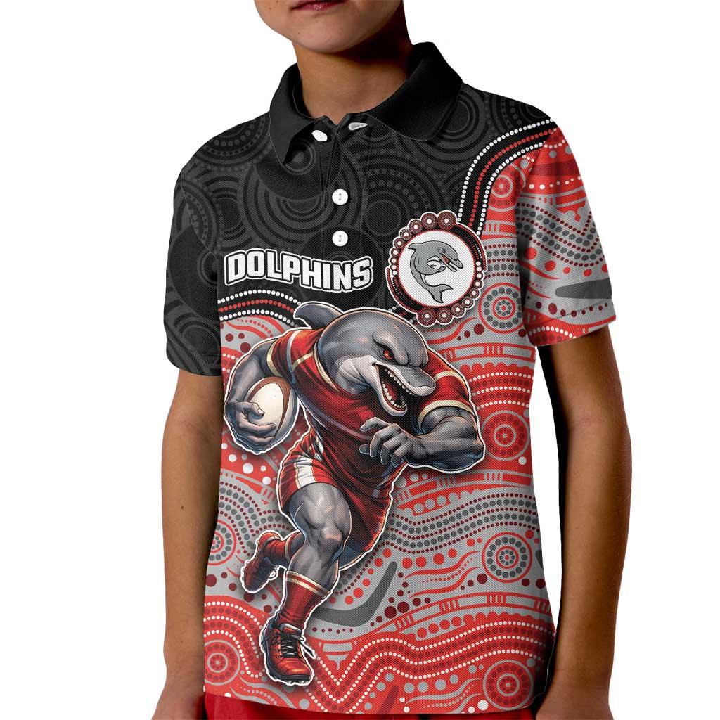 Custom Dolphins Kid Polo Shirt Fish Mascot With Aboriginal Indigenous
