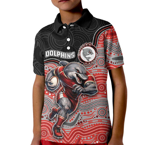 Custom Dolphins Kid Polo Shirt Fish Mascot With Aboriginal Indigenous