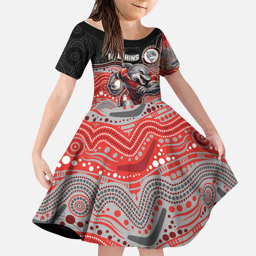 Custom Dolphins Kid Short Sleeve Dress Fish Mascot With Aboriginal Indigenous