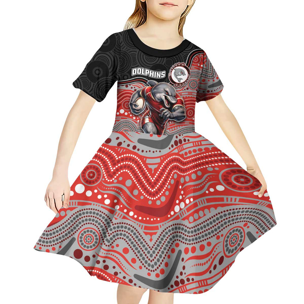 Custom Dolphins Kid Short Sleeve Dress Fish Mascot With Aboriginal Indigenous