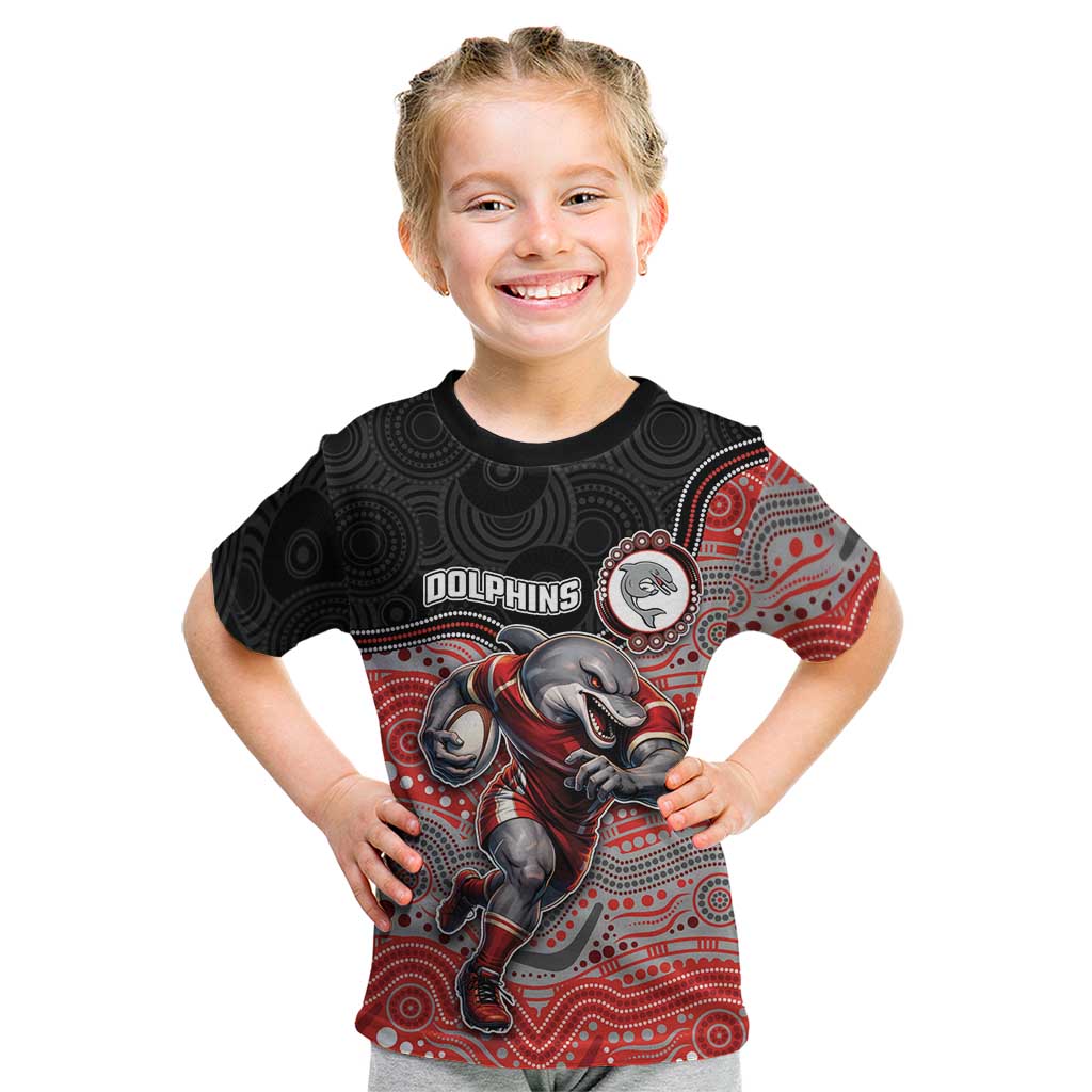 Custom Dolphins Kid T Shirt Fish Mascot With Aboriginal Indigenous