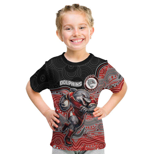 Custom Dolphins Kid T Shirt Fish Mascot With Aboriginal Indigenous