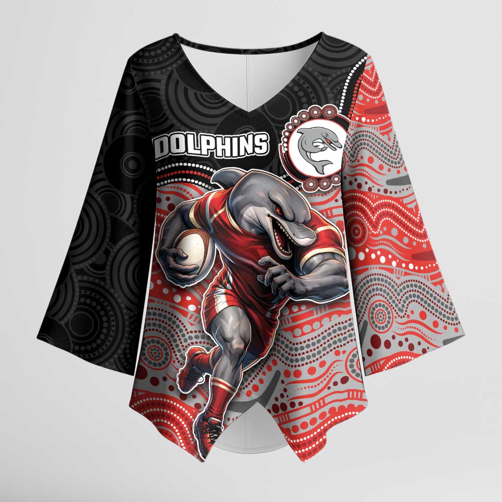 Custom Dolphins Kimono Sleeve Blouse Fish Mascot With Aboriginal Indigenous