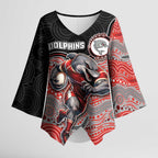 Custom Dolphins Kimono Sleeve Blouse Fish Mascot With Aboriginal Indigenous